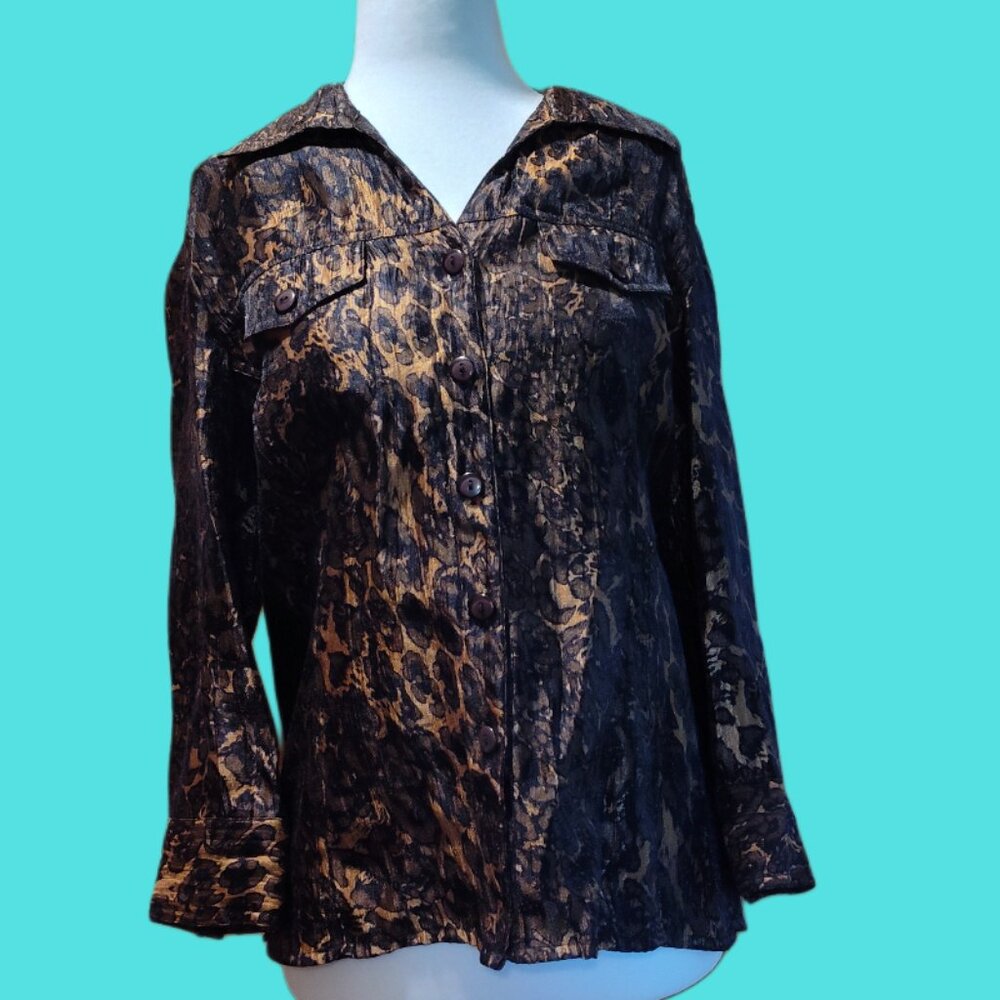 Women's Animal Print 3/4 Sleeve Button Down Shirt S